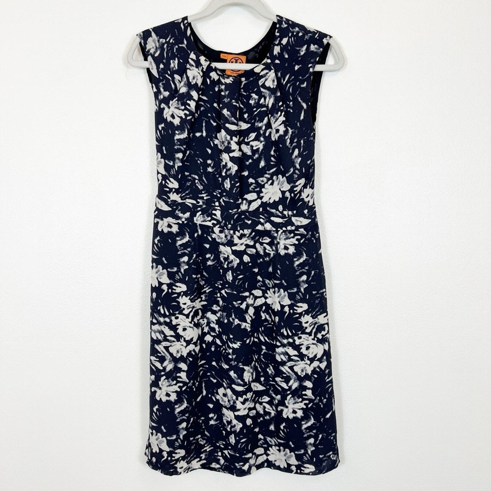 Tory Burch Marsha Dress Navy Blue Silk Sheathed Midi Dress Size 0